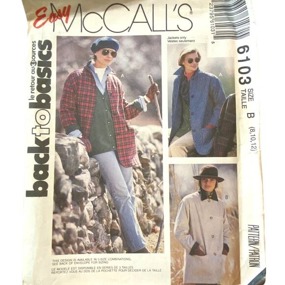 Vtg McCalls 6103 Jacket Pattern 8-12 1992 Shacket Outerwear Flannel Farm Core - Picture 2 of 7